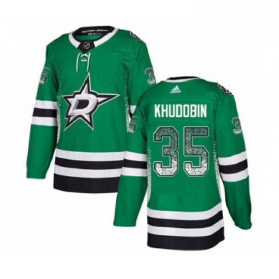 Mens Adidas Dallas Stars 35 Anton Khudobin Authentic Green Drift Fashion NHL Jersey