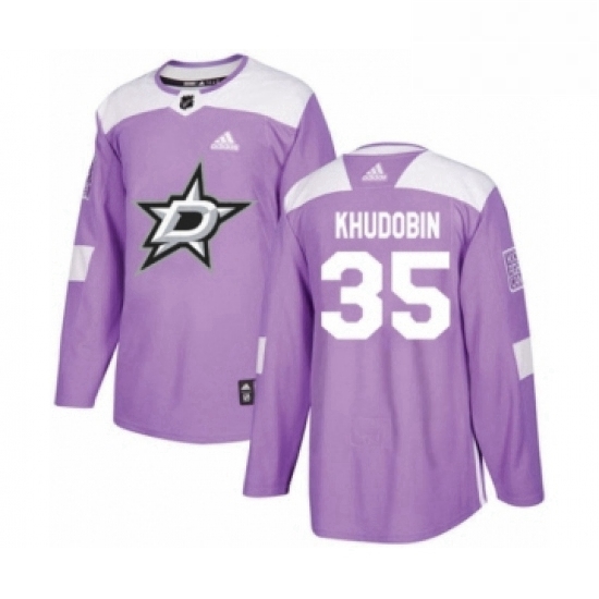 Mens Adidas Dallas Stars 35 Anton Khudobin Authentic Purple Fights Cancer Practice NHL Jersey