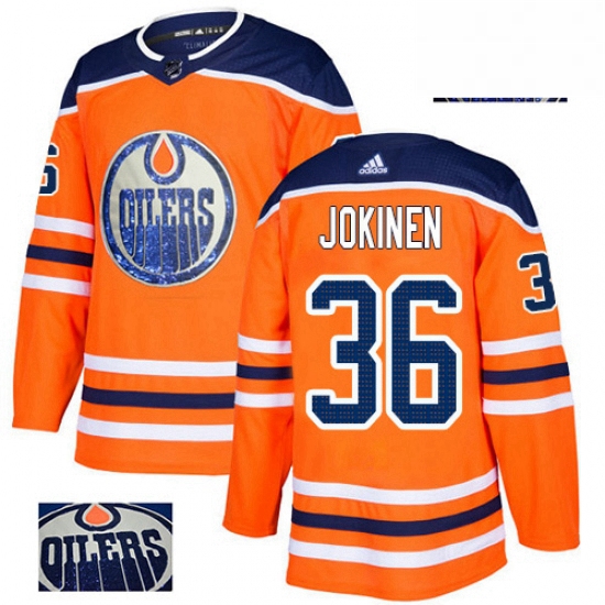 Mens Adidas Edmonton Oilers 36 Jussi Jokinen Authentic Orange Fashion Gold NHL Jersey