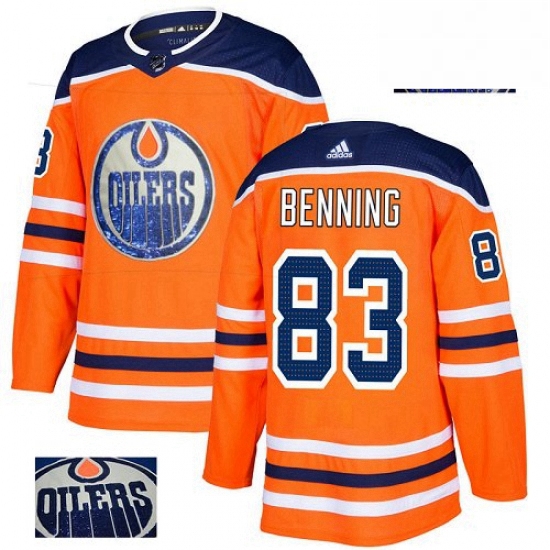 Mens Adidas Edmonton Oilers 83 Matt Benning Authentic Orange Fashion Gold NHL Jersey