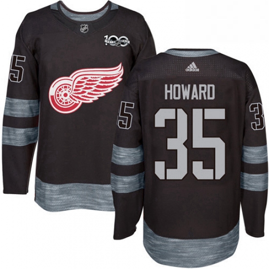 Mens Adidas Detroit Red Wings 35 Jimmy Howard Authentic Black 1917 2017 100th Anniversary NHL Jersey