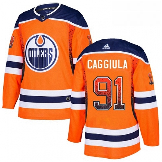 Mens Adidas Edmonton Oilers 91 Drake Caggiula Authentic Orange Drift Fashion NHL Jersey