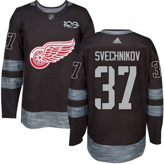 Mens Adidas Detroit Red Wings 37 Evgeny Svechnikov Authentic Black 1917 2017 100th Anniversary NHL J