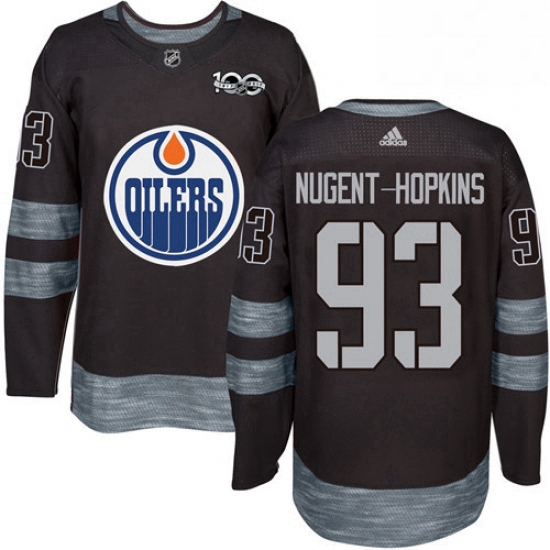 Mens Adidas Edmonton Oilers 93 Ryan Nugent Hopkins Authentic Black 1917 2017 100th Anniversary NHL J