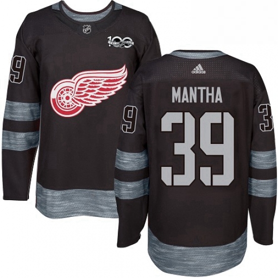 Mens Adidas Detroit Red Wings 39 Anthony Mantha Authentic Black 1917 2017 100th Anniversary NHL Jers