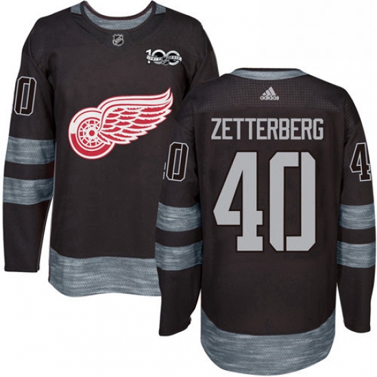 Mens Adidas Detroit Red Wings 40 Henrik Zetterberg Authentic Black 1917 2017 100th Anniversary NHL J