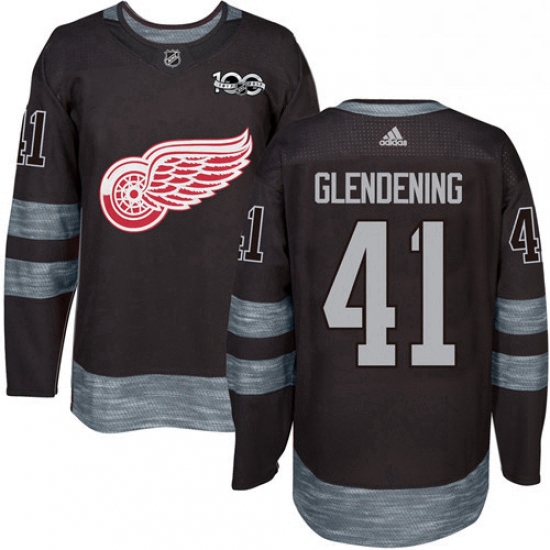 Mens Adidas Detroit Red Wings 41 Luke Glendening Authentic Black 1917 2017 100th Anniversary NHL Jer