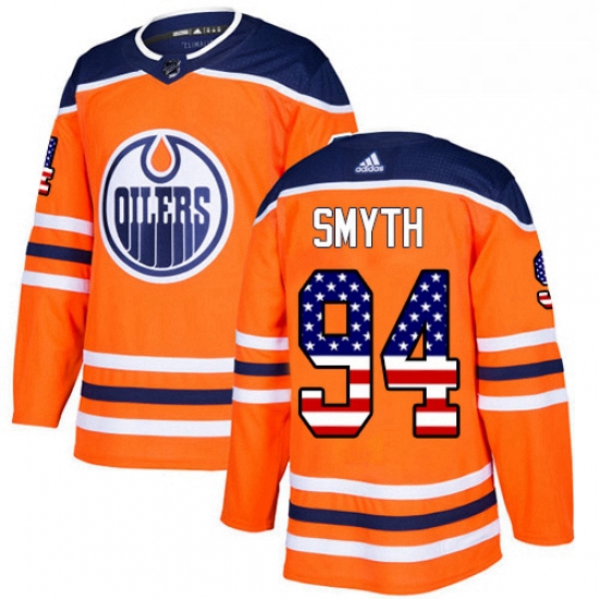 Mens Adidas Edmonton Oilers 94 Ryan Smyth Authentic Orange USA Flag Fashion NHL Jersey