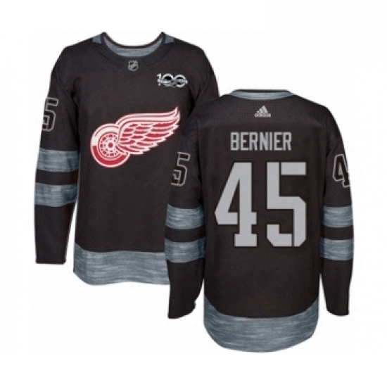 Mens Adidas Detroit Red Wings 45 Jonathan Bernier Authentic Black 1917 2017 100th Anniversary NHL Je