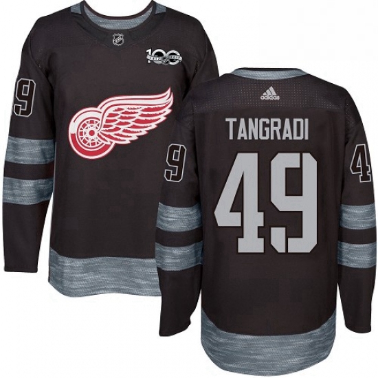 Mens Adidas Detroit Red Wings 49 Eric Tangradi Authentic Black 1917 2017 100th Anniversary NHL Jerse