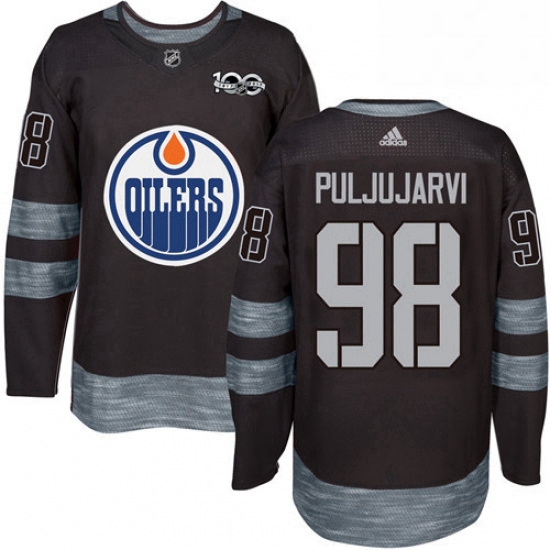 Mens Adidas Edmonton Oilers 98 Jesse Puljujarvi Authentic Black 1917 2017 100th Anniversary NHL Jers