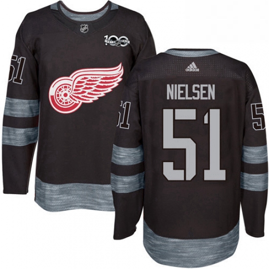 Mens Adidas Detroit Red Wings 51 Frans Nielsen Authentic Black 1917 2017 100th Anniversary NHL Jerse