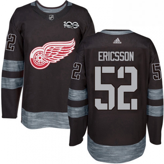 Mens Adidas Detroit Red Wings 52 Jonathan Ericsson Authentic Black 1917 2017 100th Anniversary NHL J