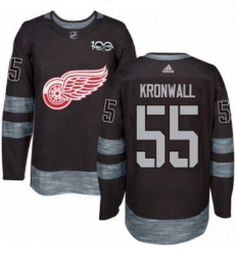 Mens Adidas Detroit Red Wings 55 Niklas Kronwall Authentic Black 1917 2017 100th Anniversary NHL Jer