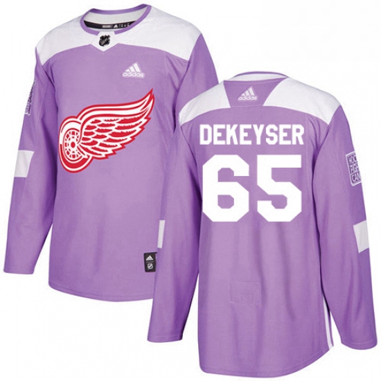 Mens Adidas Detroit Red Wings 65 Danny DeKeyser Authentic Purple Fights Cancer Practice NHL Jersey