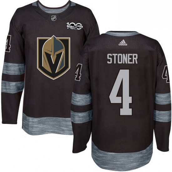 Mens Adidas Vegas Golden Knights 4 Clayton Stoner Authentic Black 1917 2017 100th Anniversary NHL Je