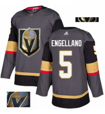 Mens Adidas Vegas Golden Knights 5 Deryk Engelland Authentic Gray Fashion Gold NHL Jersey