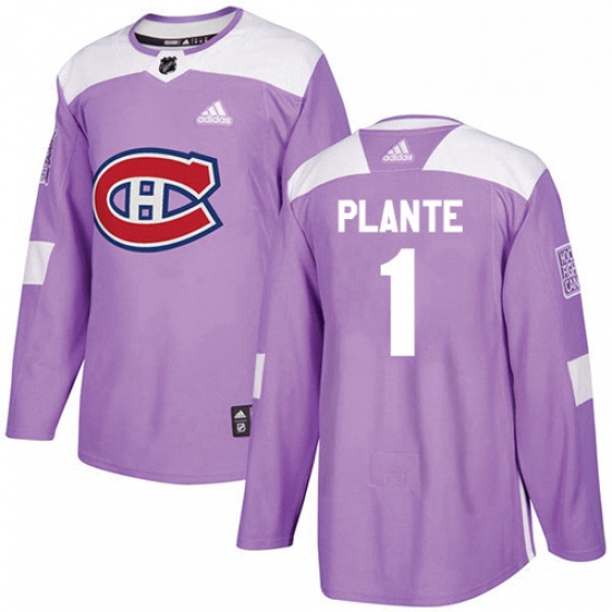 Mens Adidas Montreal Canadiens 1 Jacques Plante Authentic Purple