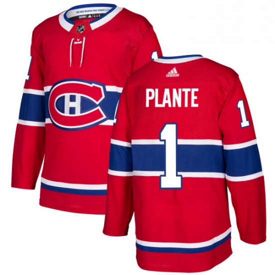 Mens Adidas Montreal Canadiens 1 Jacques Plante Authentic Red Home NHL Jersey