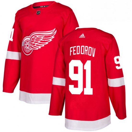 Mens Adidas Detroit Red Wings 91 Sergei Fedorov Authentic Red Home NHL Jersey