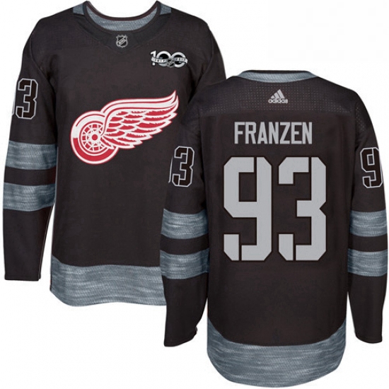 Mens Adidas Detroit Red Wings 93 Johan Franzen Authentic Black 1917 2017 100th Anniversary NHL Jerse