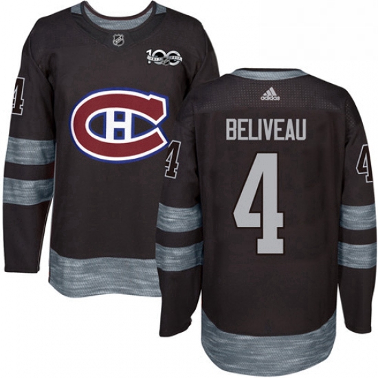 Mens Adidas Montreal Canadiens 4 Jean Beliveau Authentic Black 1917 2017 100th Anniversary NHL Jerse