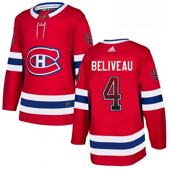 Mens Adidas Montreal Canadiens 4 Jean Beliveau Authentic Red Drift Fashion NHL Jersey