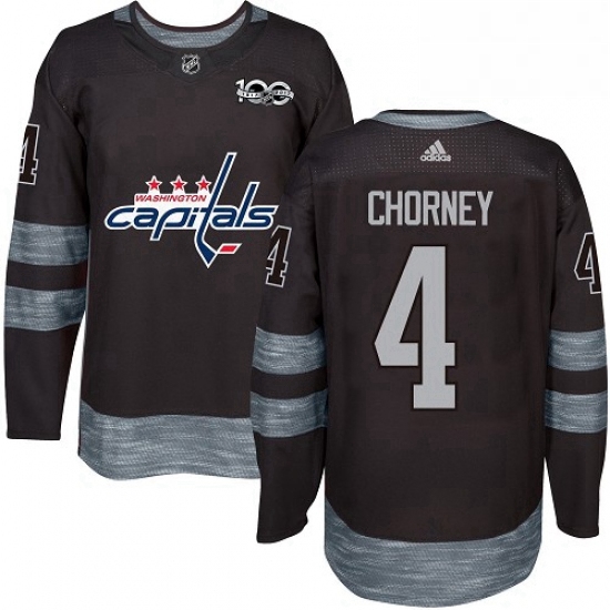 Mens Adidas Washington Capitals 4 Taylor Chorney Authentic Black 1917 2017 100th Anniversary NHL Jer