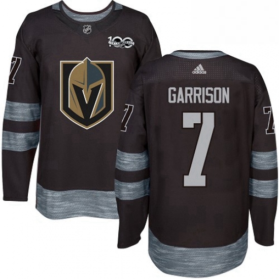 Mens Adidas Vegas Golden Knights 7 Jason Garrison Authentic Black 1917 2017 100th Anniversary NHL Je