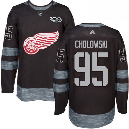 Mens Adidas Detroit Red Wings 95 Dennis Cholowski Authentic Black 1917 2017 100th Anniversary NHL Je