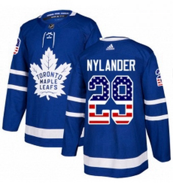 Mens Adidas Toronto Maple Leafs 29 William Nylander Authentic Royal Blue USA Flag Fashion NHL Jersey