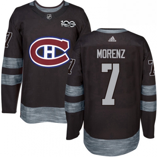 Mens Adidas Montreal Canadiens 7 Howie Morenz Authentic Black 1917 2017 100th Anniversary NHL Jersey