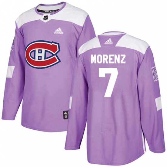 Mens Adidas Montreal Canadiens 7 Howie Morenz Authentic Purple Fights Cancer Practice NHL Jersey