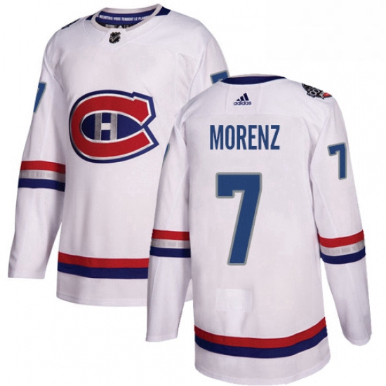 Mens Adidas Montreal Canadiens 7 Howie Morenz Authentic White 2017 100 Classic NHL Jersey