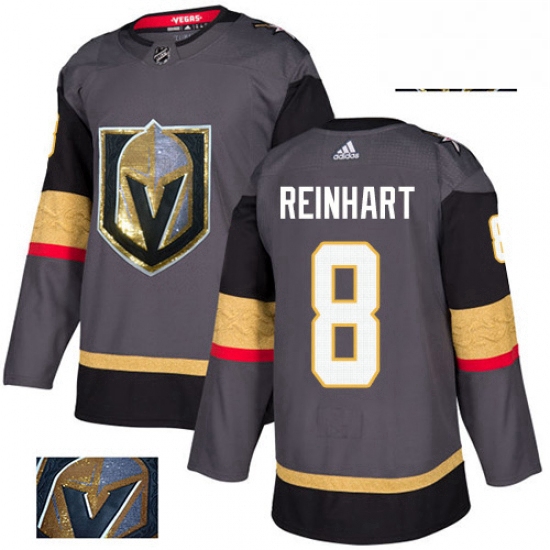 Mens Adidas Vegas Golden Knights 8 Griffin Reinhart Authentic Gray Fashion Gold NHL Jersey