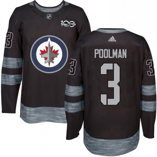 Mens Adidas Winnipeg Jets 3 Tucker Poolman Authentic Black 1917 2017 100th Anniversary NHL Jersey