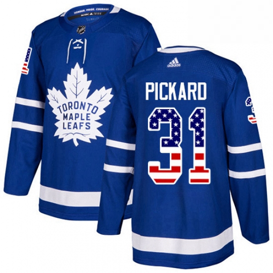 Mens Adidas Toronto Maple Leafs 31 Calvin Pickard Authentic Royal Blue USA Flag Fashion NHL Jersey