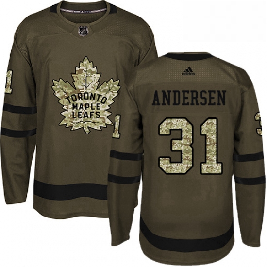 Mens Adidas Toronto Maple Leafs 31 Frederik Andersen Authentic Green Salute to Service NHL Jersey