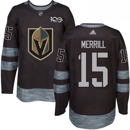 Mens Adidas Vegas Golden Knights 15 Jon Merrill Authentic Black 1917 2017 100th Anniversary NHL Jers