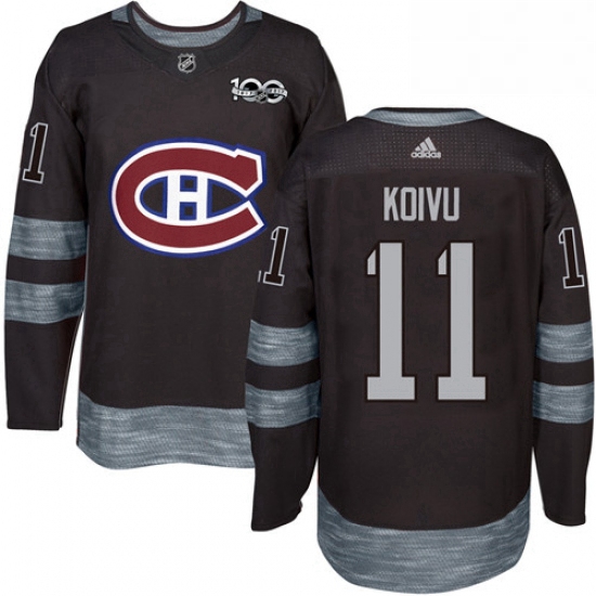 Mens Adidas Montreal Canadiens 11 Saku Koivu Authentic Black 1917 2017 100th Anniversary NHL Jersey