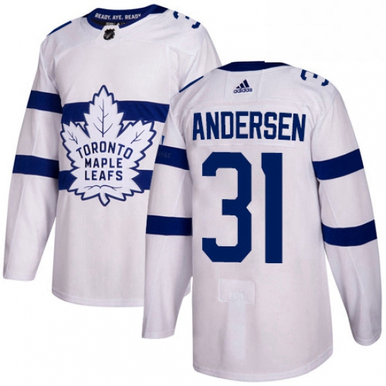 Mens Adidas Toronto Maple Leafs 31 Frederik Andersen Authentic White 2018 Stadium Series NHL Jersey