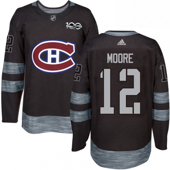 Mens Adidas Montreal Canadiens 12 Dickie Moore Authentic Black 1917 2017 100th Anniversary NHL Jerse