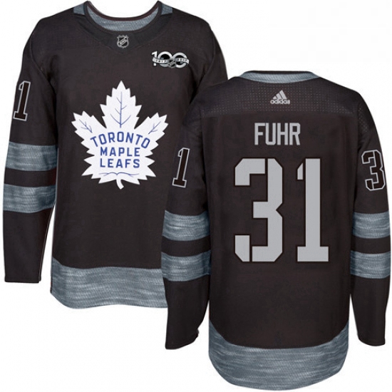 Mens Adidas Toronto Maple Leafs 31 Grant Fuhr Authentic Black 1917 2017 100th Anniversary NHL Jersey