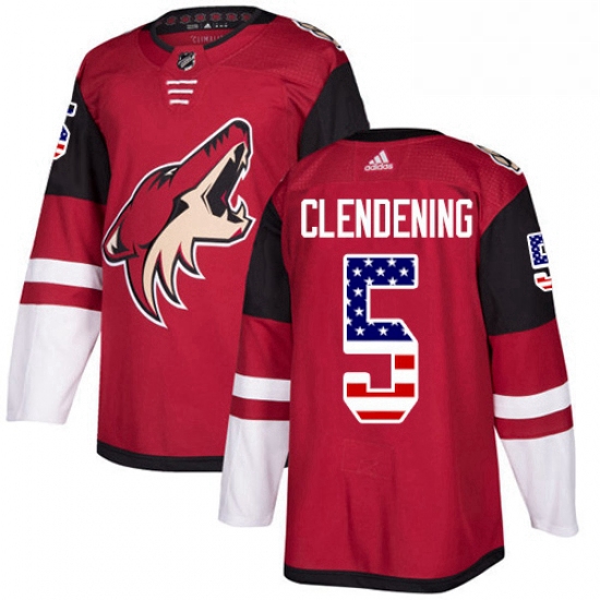 Mens Adidas Arizona Coyotes 5 Adam Clendening Authentic Red USA Flag Fashion NHL Jersey