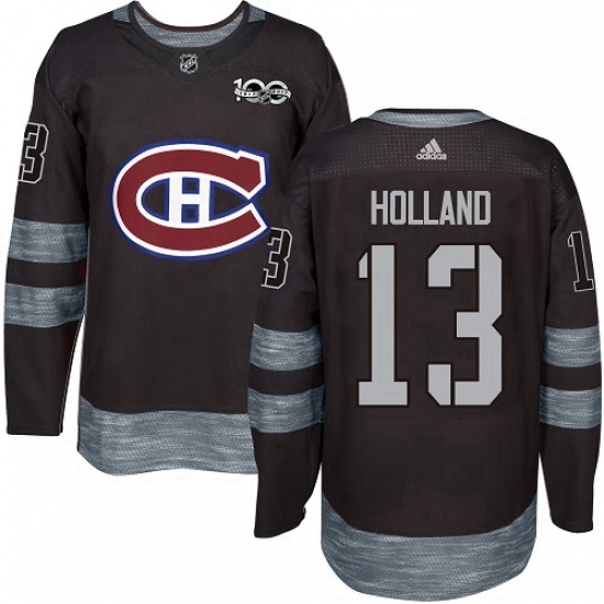 Mens Adidas Montreal Canadiens 13 Peter Holland Authentic Black 1917 2017 100th Anniversary NHL Jers