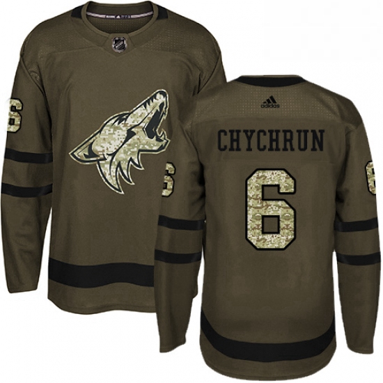 Mens Adidas Arizona Coyotes 6 Jakob Chychrun Authentic Green Salute to Service NHL Jersey