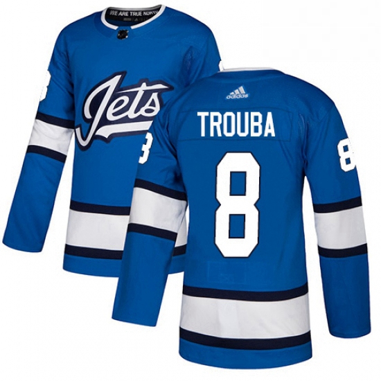 Mens Adidas Winnipeg Jets 8 Jacob Trouba Authentic Blue Alternate NHL Jersey