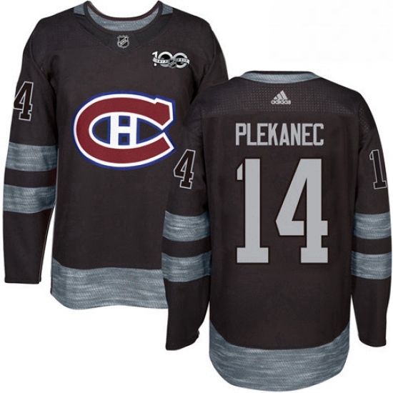 Mens Adidas Montreal Canadiens 14 Tomas Plekanec Authentic Black 1917 2017 100th Anniversary NHL Jer