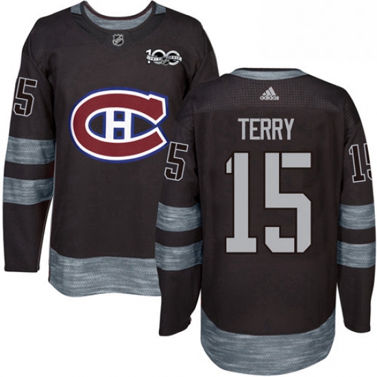 Mens Adidas Montreal Canadiens 15 Chris Terry Authentic Black 1917 2017 100th Anniversary NHL Jersey