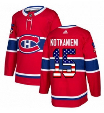 Mens Adidas Montreal Canadiens 15 Jesperi Kotkaniemi Authentic Red USA Flag Fashion NHL Jersey